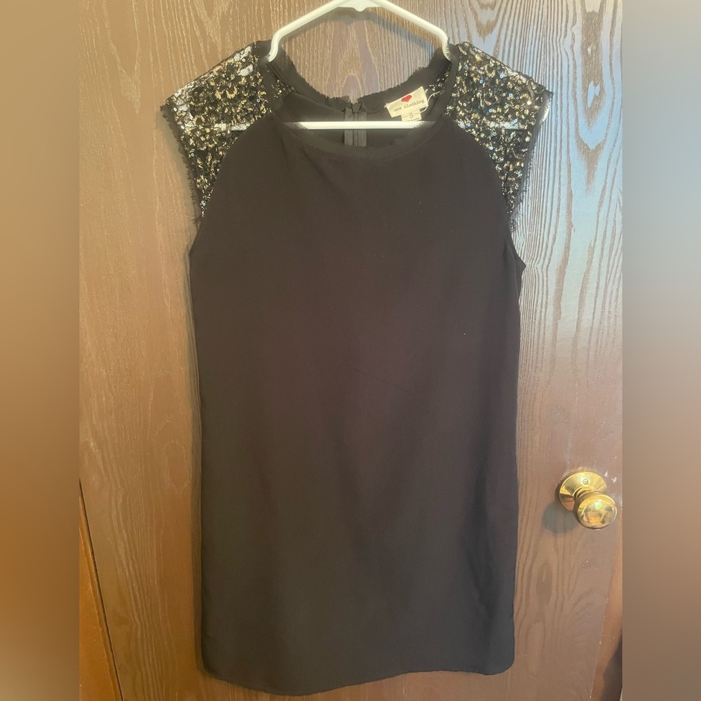 Black dress with gold lace sleeve detail